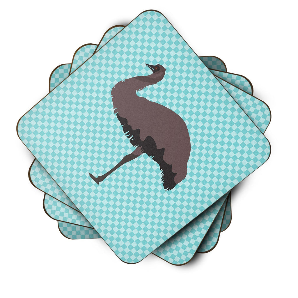 Emu Blue Check Foam Coasters Set of 4 Cup Coasters for Indoor Outdoor, Tabletop Protection, Anti Slip, Mouse pad Material