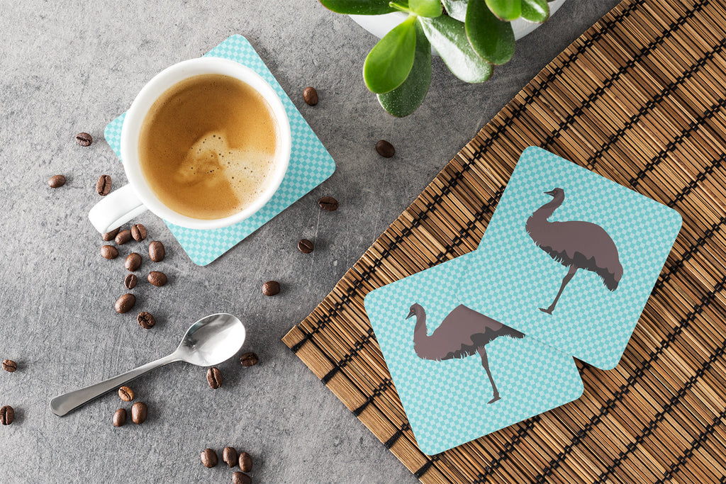 Emu Blue Check Foam Coasters Set of 4 Cup Coasters for Indoor Outdoor, Tabletop Protection, Anti Slip, Mouse pad Material