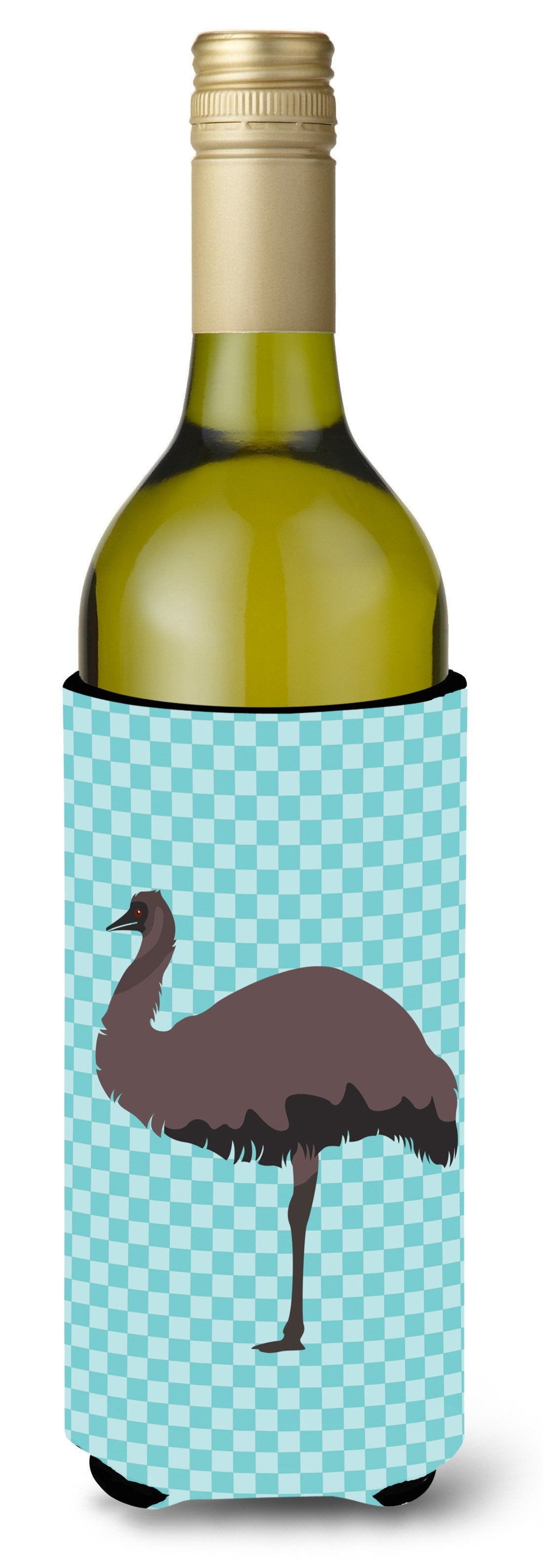 Emu Blue Check Wine Bottle Hugger Gift Sleeve for Standard 750 ml Bottles, Insulated Reusable Also Fits Mini Shot & Pint Bottles
