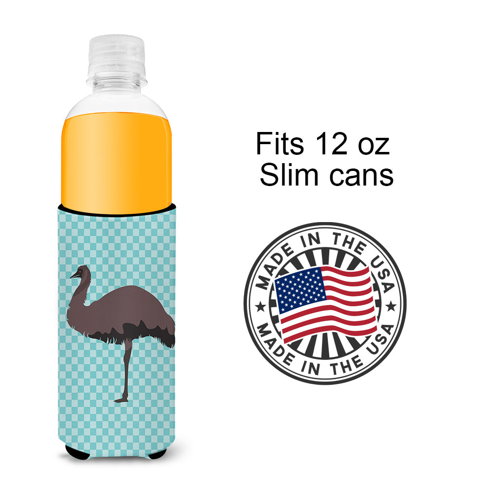 Emu Blue Check Slim Can Hugger , Insulated Foam Hugger for 12 oz Slim Cans, Beer Bottles & Water Bottles, Printed in USA