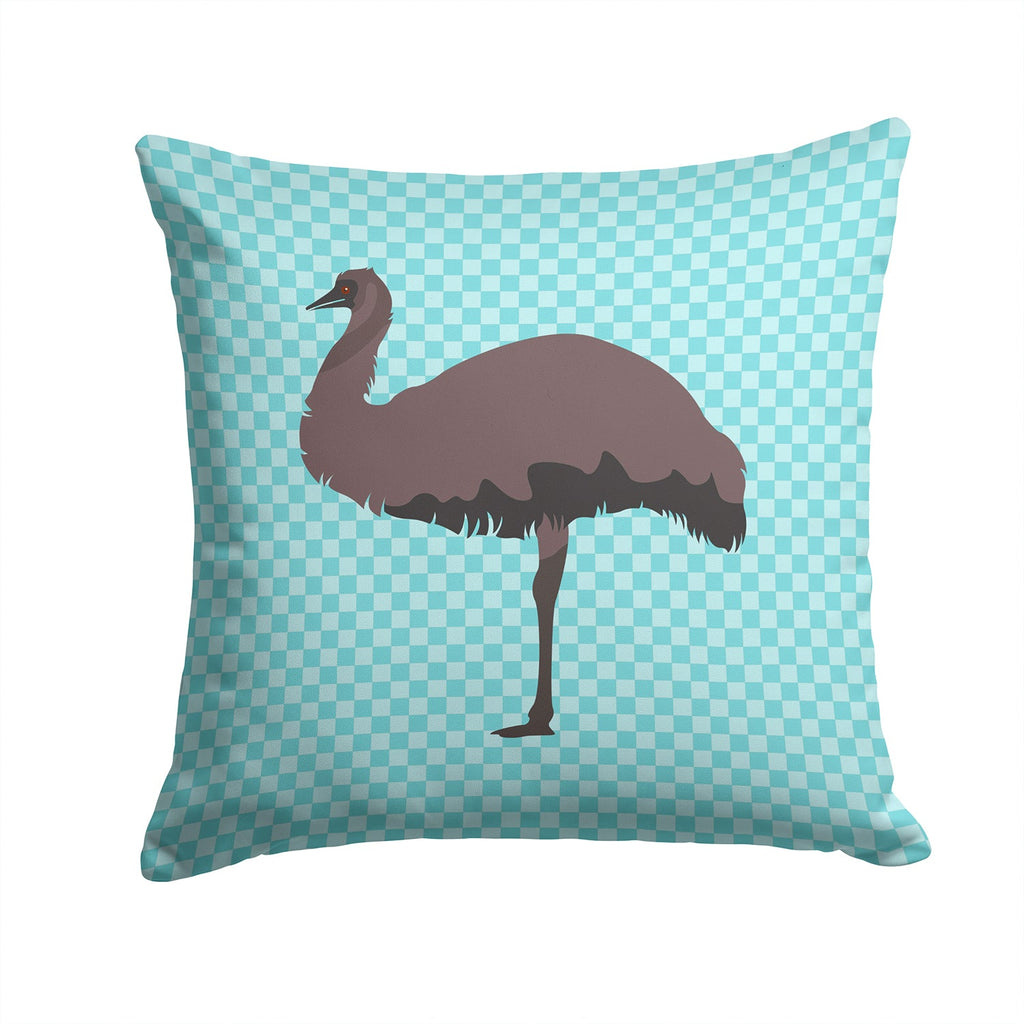 Emu Blue Check Decorative Throw Pillow 14x14 Indoor Outdoor Accent Cushion, Fabric Cover with Insert for Sofa, Bed, Porch & Living Room