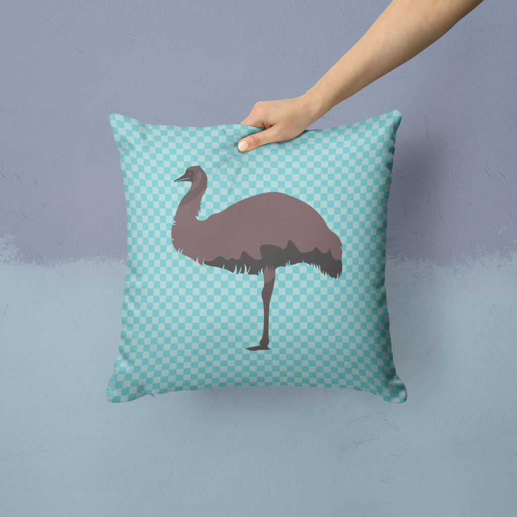 Emu Blue Check Decorative Throw Pillow 14x14 Indoor Outdoor Accent Cushion, Fabric Cover with Insert for Sofa, Bed, Porch & Living Room