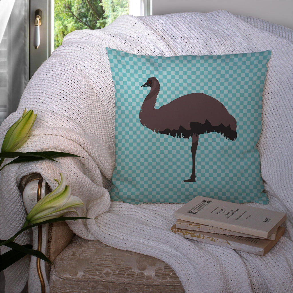 Emu Blue Check Decorative Throw Pillow 14x14 Indoor Outdoor Accent Cushion, Fabric Cover with Insert for Sofa, Bed, Porch & Living Room