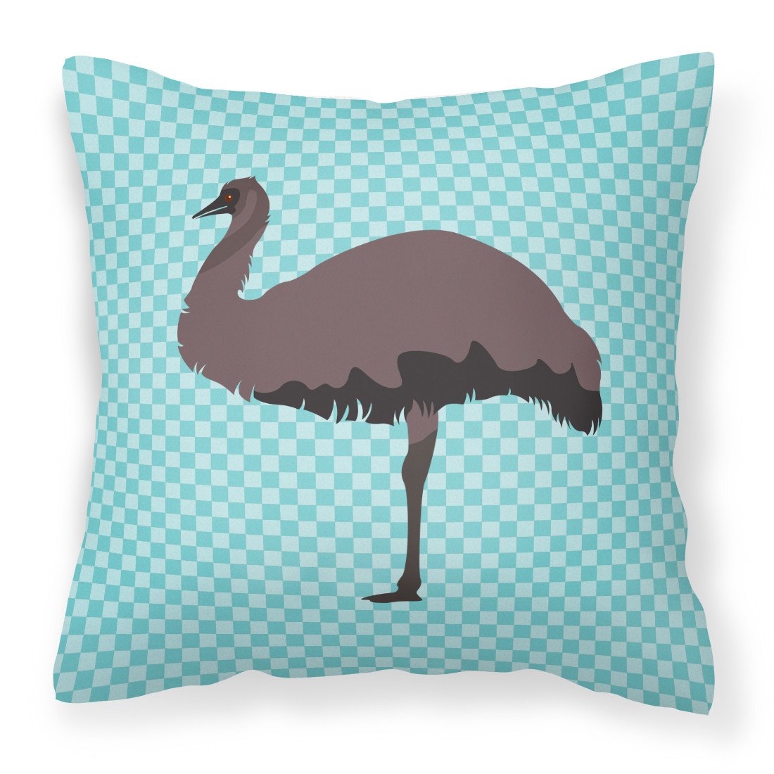 Emu Blue Check Decorative Throw Pillow 18x18 Indoor Outdoor Accent Cushion, Fabric Cover with Insert for Sofa, Bed, Porch & Living Room