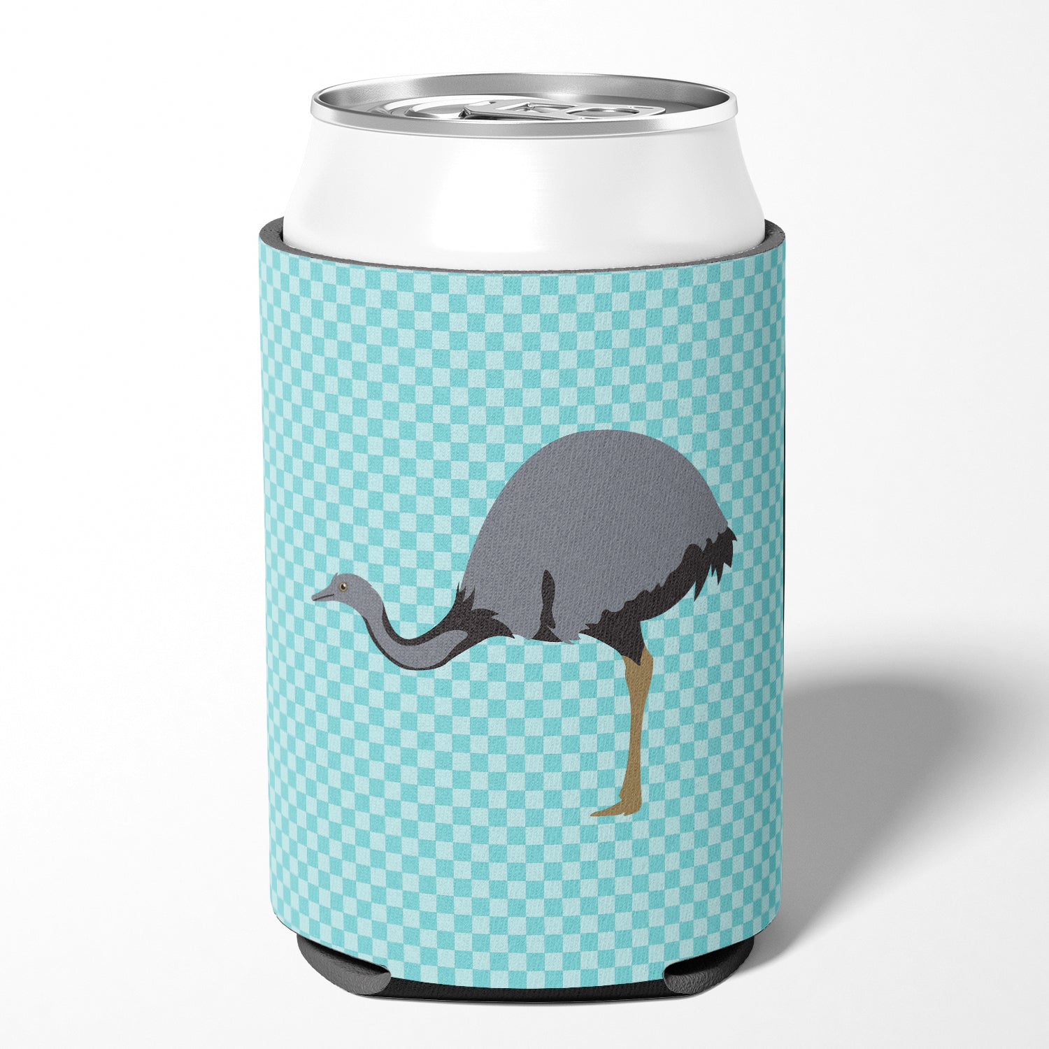 Rhea Blue Check Can or Bottle Hugger Cooler Sleeve for Standard 12 oz Cans, Insulated Foam Beer & Soda Can Hugger Reusable