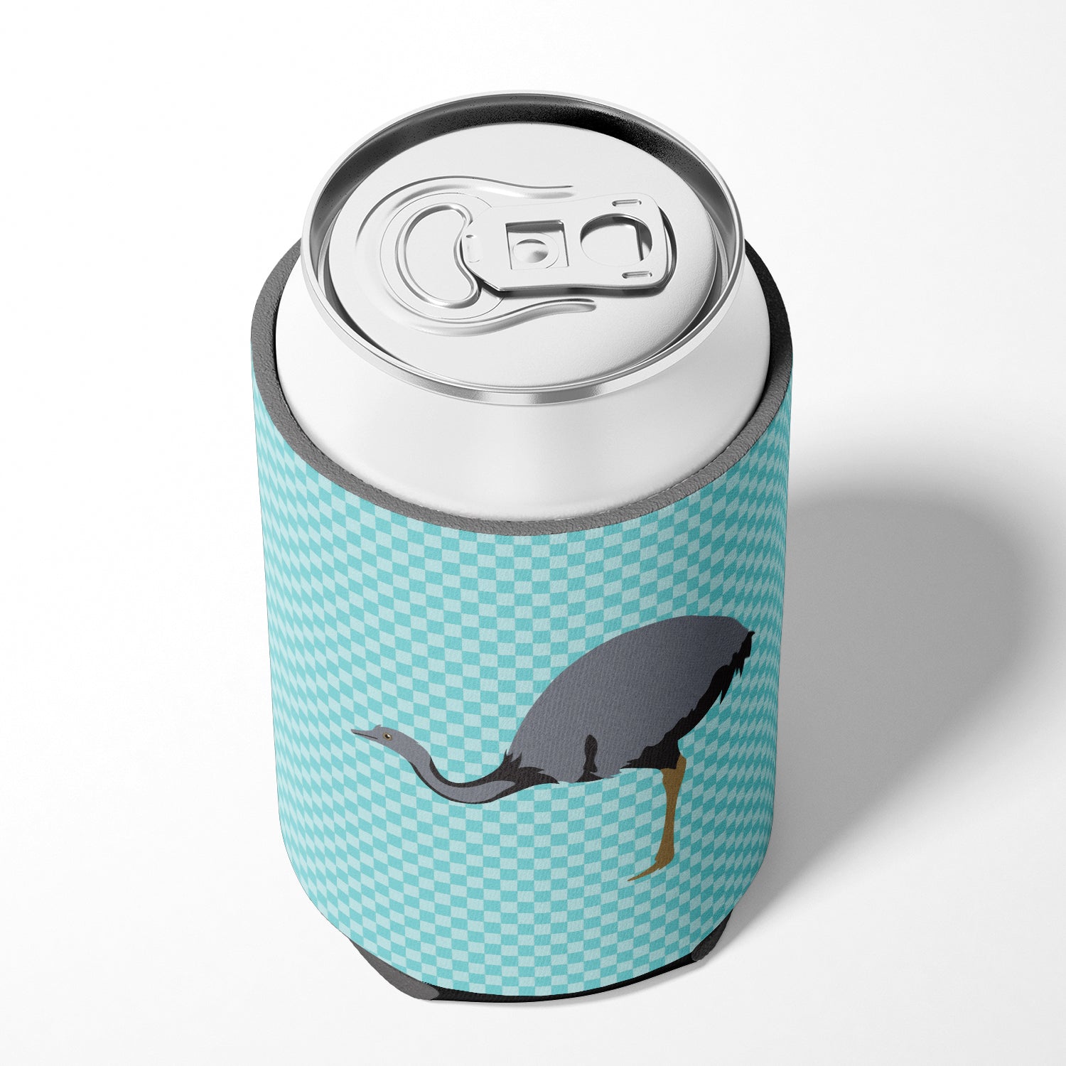 Rhea Blue Check Can or Bottle Hugger Cooler Sleeve for Standard 12 oz Cans, Insulated Foam Beer & Soda Can Hugger Reusable