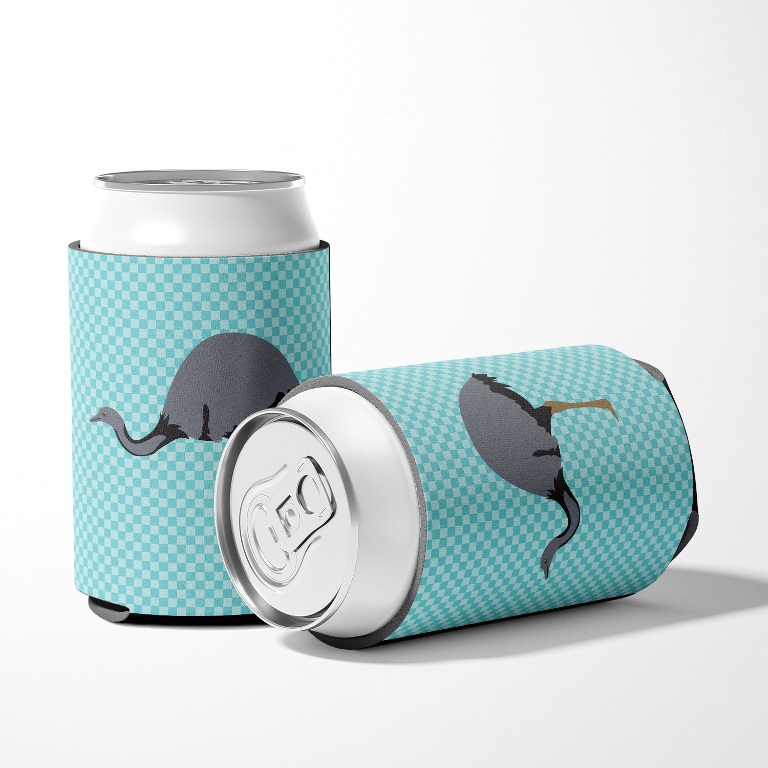 Rhea Blue Check Can or Bottle Hugger Cooler Sleeve for Standard 12 oz Cans, Insulated Foam Beer & Soda Can Hugger Reusable