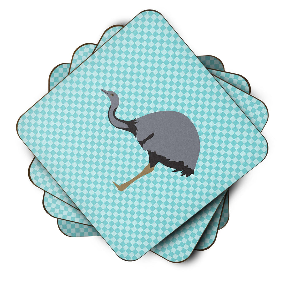 Rhea Blue Check Foam Coasters Set of 4 Cup Coasters for Indoor Outdoor, Tabletop Protection, Anti Slip, Mouse pad Material