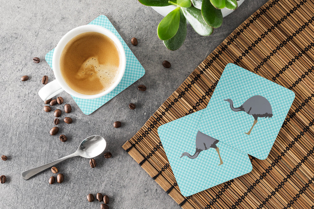 Rhea Blue Check Foam Coasters Set of 4 Cup Coasters for Indoor Outdoor, Tabletop Protection, Anti Slip, Mouse pad Material