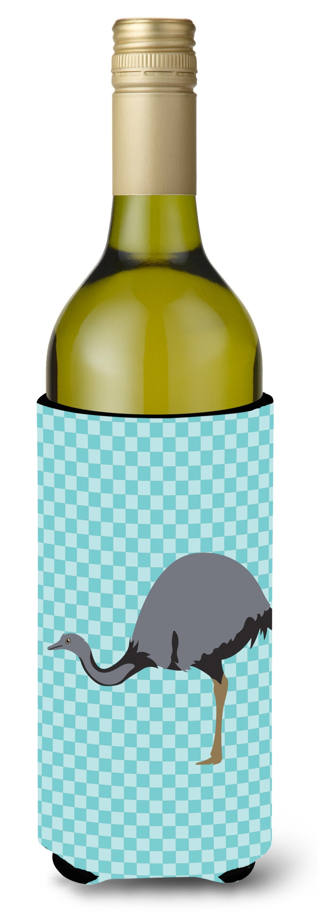Rhea Blue Check Wine Bottle Hugger Gift Sleeve for Standard 750 ml Bottles, Insulated Reusable Also Fits Mini Shot & Pint Bottles