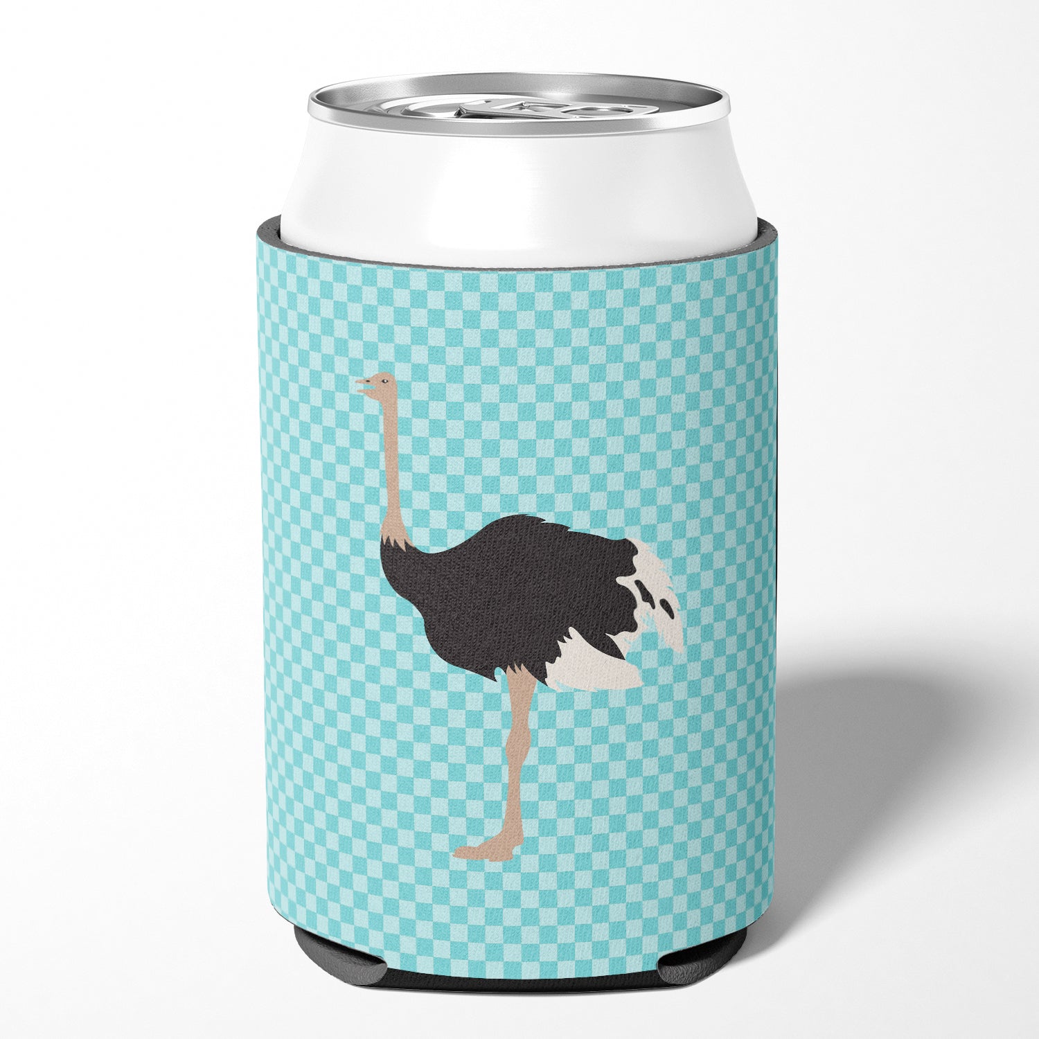 Common Ostrich Blue Check Can or Bottle Hugger Cooler Sleeve for Standard 12 oz Cans, Insulated Foam Beer & Soda Can Hugger Reusable