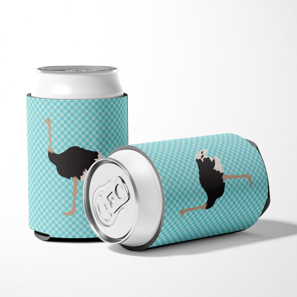 Common Ostrich Blue Check Can or Bottle Hugger Cooler Sleeve for Standard 12 oz Cans, Insulated Foam Beer & Soda Can Hugger Reusable