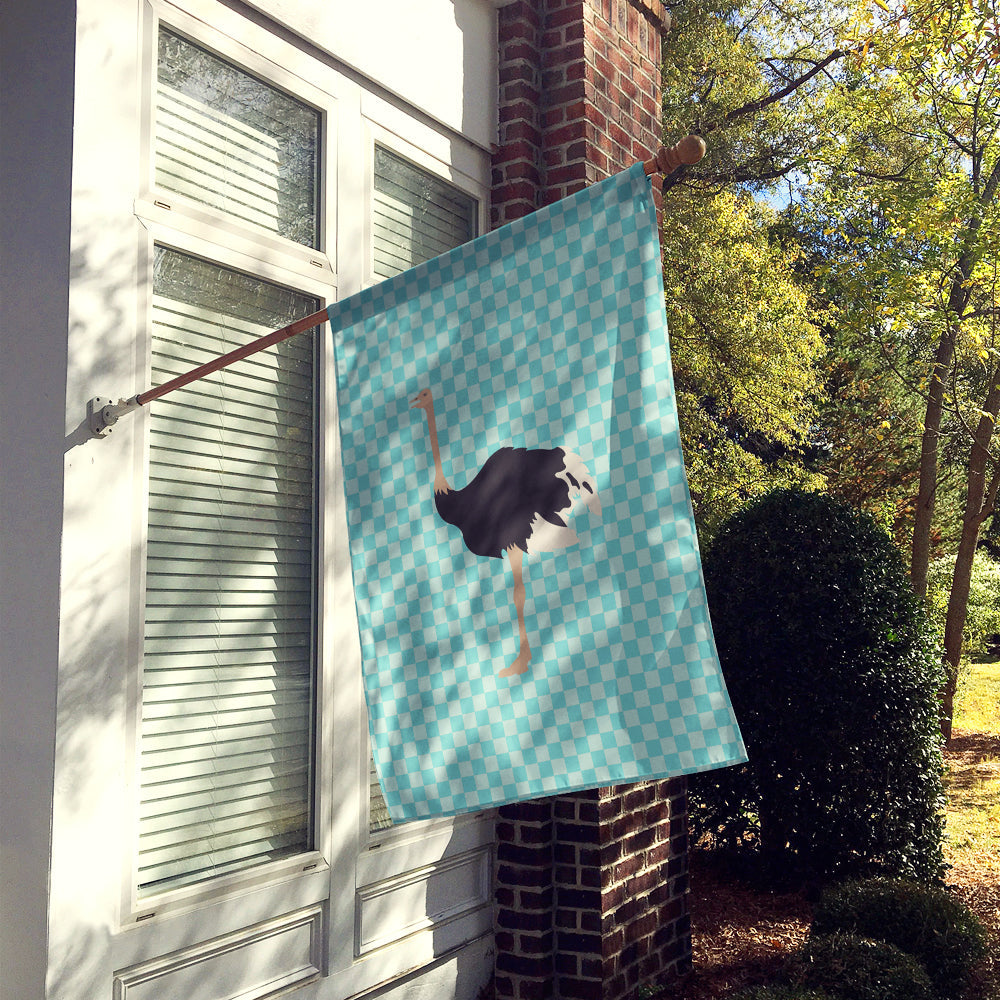 Common Ostrich Blue Check House Flag 28x40 Porch Sleeve Pole Decorative Outside Yard Banner Artwork Wall Hanging, Polyester