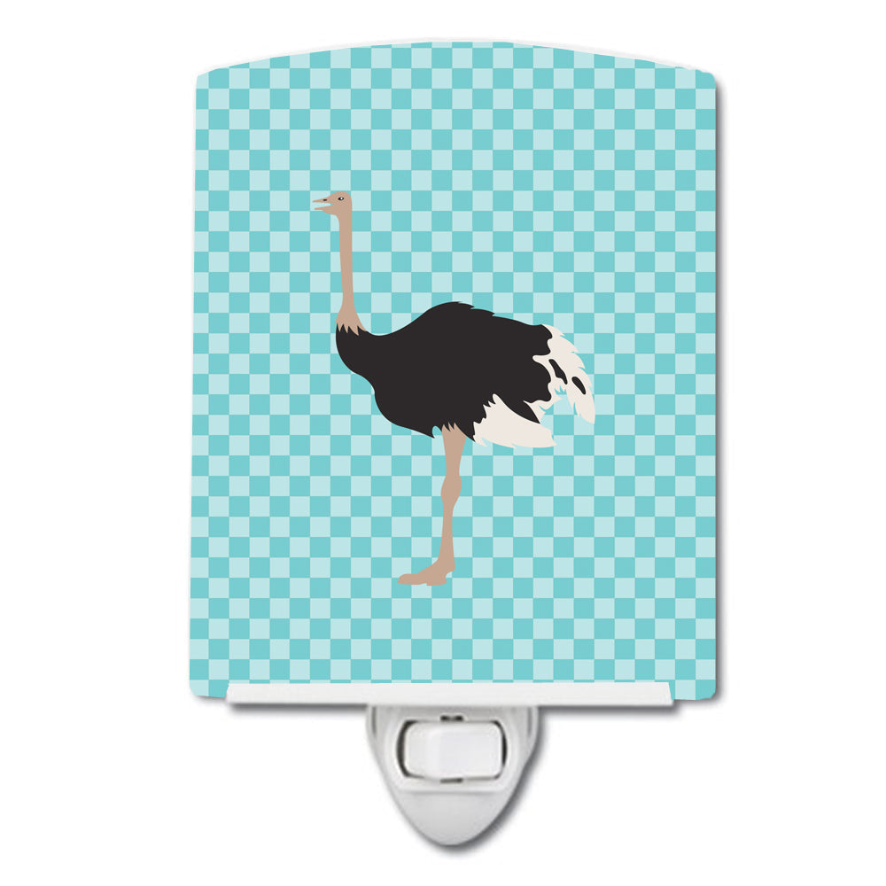 Common Ostrich Blue Check Ceramic Night Light Compact, UL-Certified, Ideal for Bedroom, Bathroom, Nursery, Hallway, Kitchen, 6x4x3, Multicolor