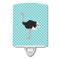 Common Ostrich Blue Check Ceramic Night Light Compact, UL-Certified, Ideal for Bedroom, Bathroom, Nursery, Hallway, Kitchen, 6x4x3, Multicolor