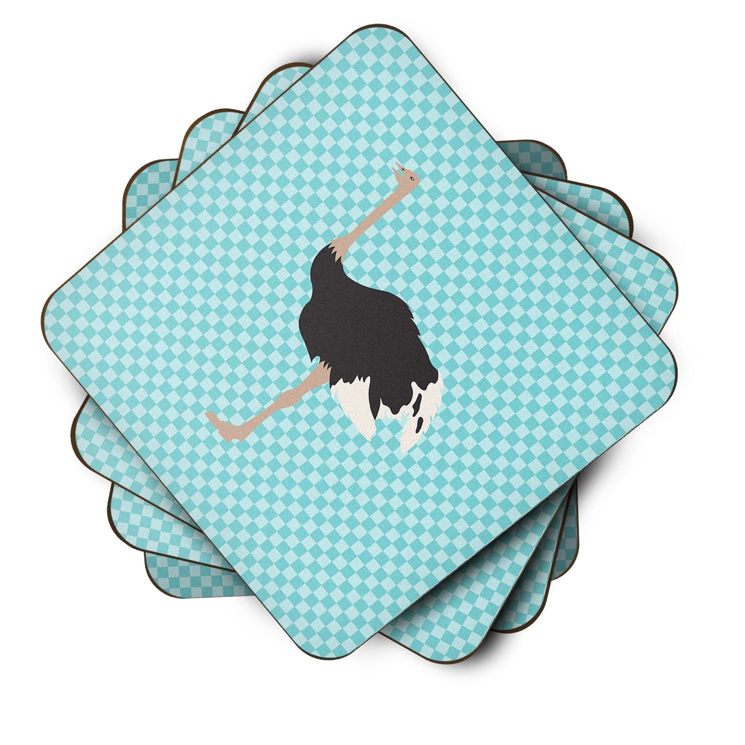 Common Ostrich Blue Check Foam Coasters Set of 4 Cup Coasters for Indoor Outdoor, Tabletop Protection, Anti Slip, Mouse pad Material