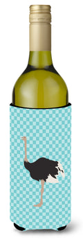 Common Ostrich Blue Check Wine Bottle Hugger Gift Sleeve for Standard 750 ml Bottles, Insulated Reusable Also Fits Mini Shot & Pint Bottles