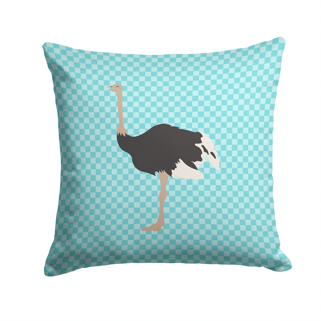 Common Ostrich Blue Check Decorative Throw Pillow 14x14 Indoor Outdoor Accent Cushion, Fabric Cover with Insert for Sofa, Bed, Porch & Living Room