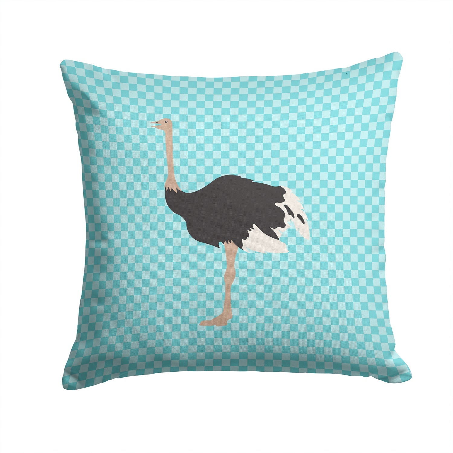Common Ostrich Blue Check Decorative Throw Pillow 14x14 Indoor Outdoor Accent Cushion, Fabric Cover with Insert for Sofa, Bed, Porch & Living Room