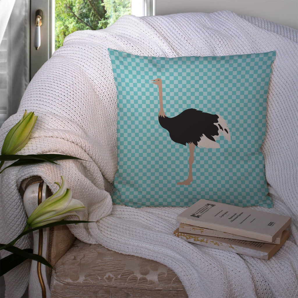 Common Ostrich Blue Check Decorative Throw Pillow 14x14 Indoor Outdoor Accent Cushion, Fabric Cover with Insert for Sofa, Bed, Porch & Living Room