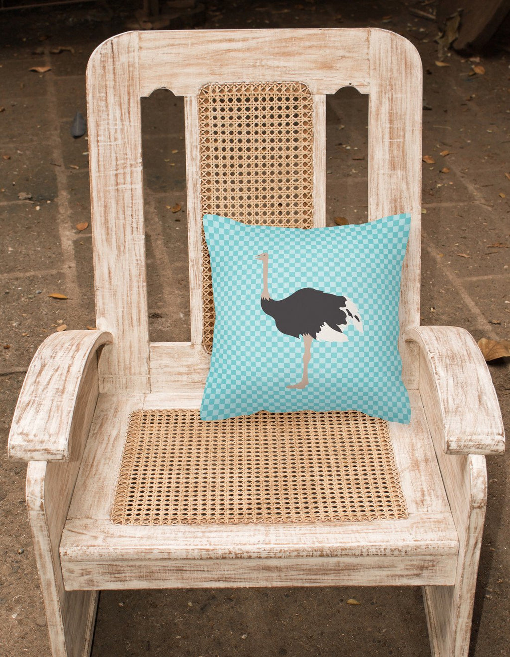 Common Ostrich Blue Check Decorative Throw Pillow 18x18 Indoor Outdoor Accent Cushion, Fabric Cover with Insert for Sofa, Bed, Porch & Living Room