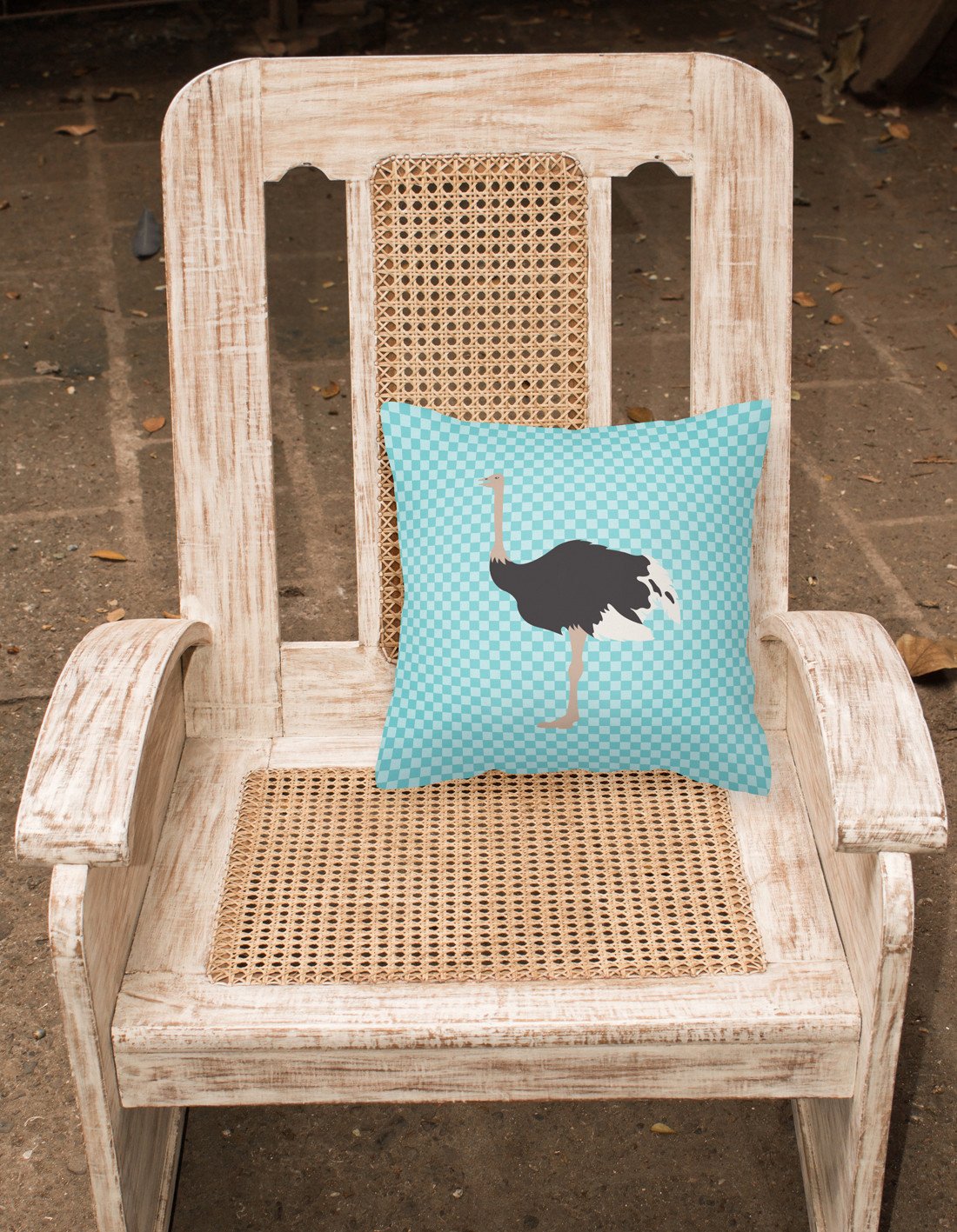 Common Ostrich Blue Check Decorative Throw Pillow 18x18 Indoor Outdoor Accent Cushion, Fabric Cover with Insert for Sofa, Bed, Porch & Living Room
