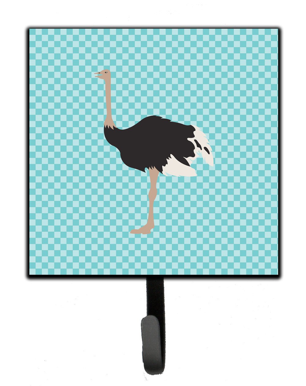 Common Ostrich Blue Check Leash or Key Holder Wall Hooks, Key Hooks Holder, Coat Rack Wall Mount, Coat Hooks, Hooks for Hanging Keys, Towels, Aprons, Leashes