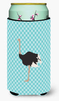 Common Ostrich Blue Check Tall Boy Hugger Can Cooler Sleeve Machine Washable Drink Collapsible Insulator Beverage Insulated Holder