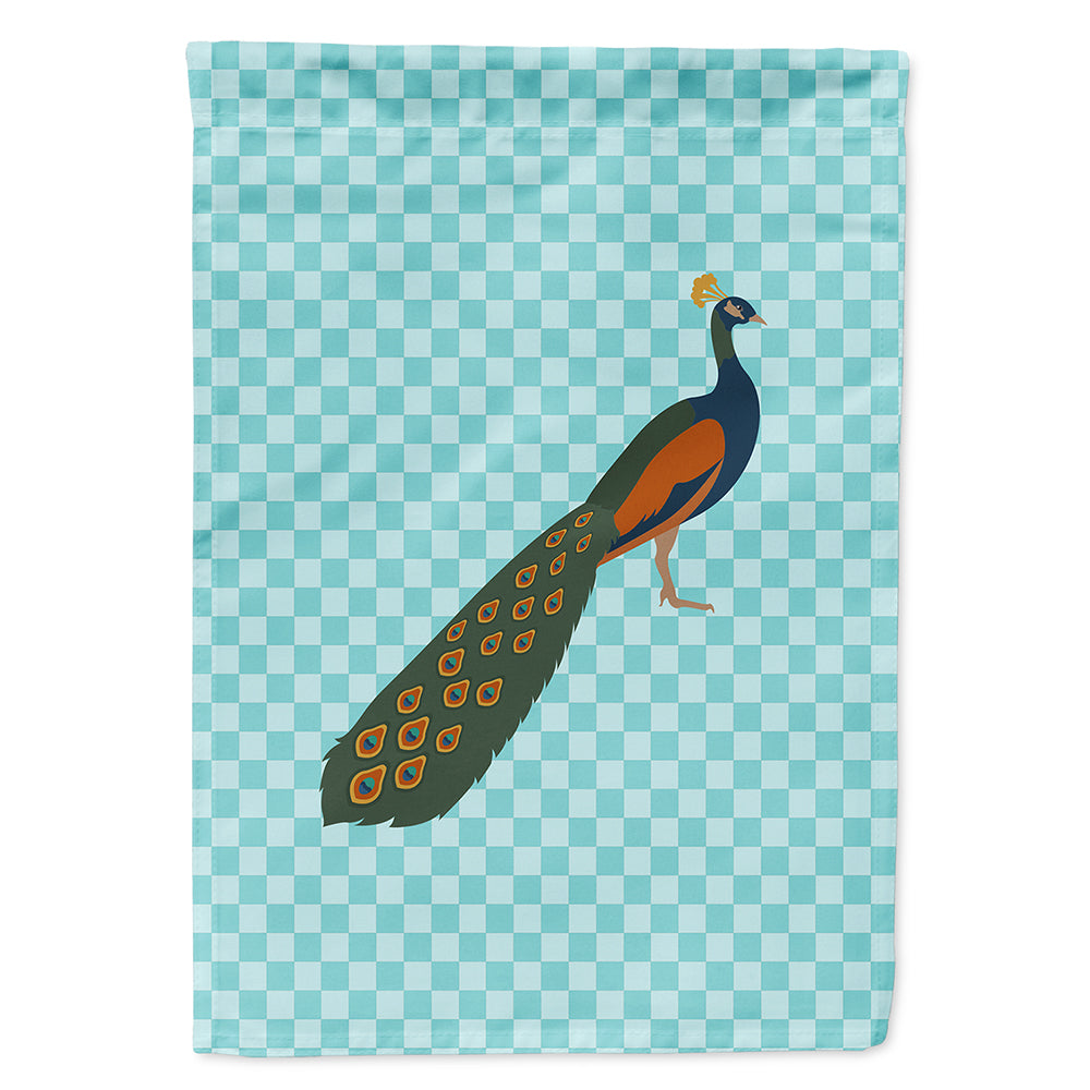Indian Peacock Peafowl Blue Check House Flag 28x40 Porch Sleeve Pole Decorative Outside Yard Banner Artwork Wall Hanging, Polyester