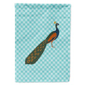 Indian Peacock Peafowl Blue Check House Flag 28x40 Porch Sleeve Pole Decorative Outside Yard Banner Artwork Wall Hanging, Polyester