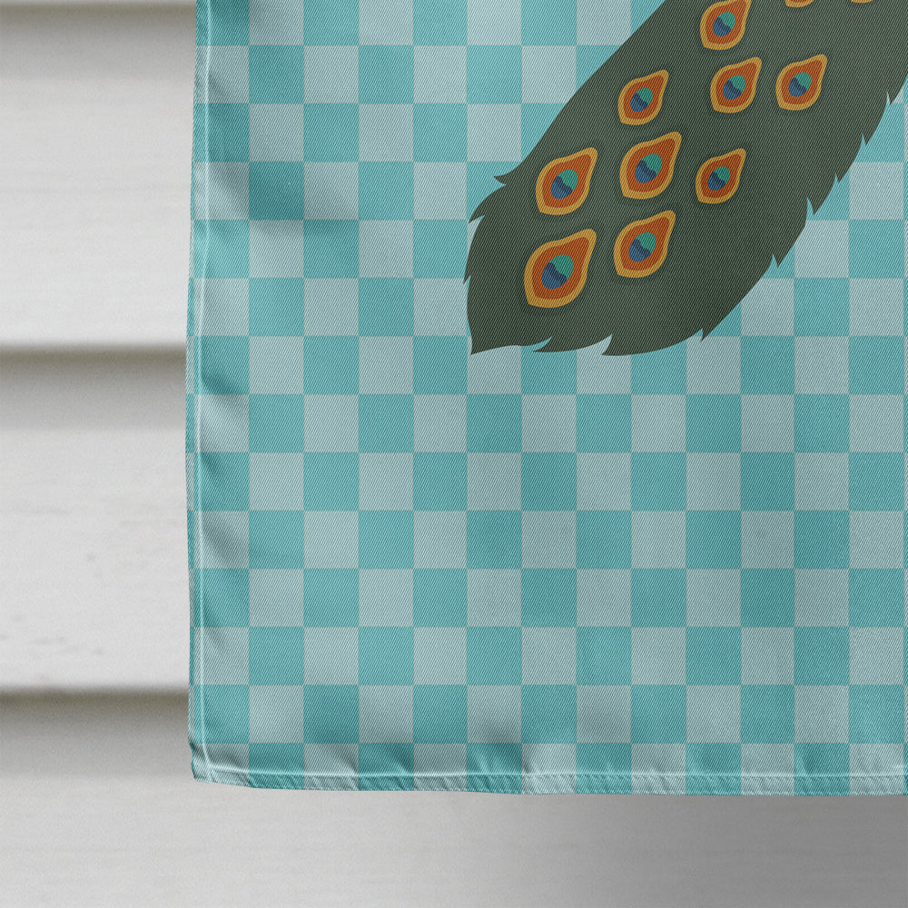 Indian Peacock Peafowl Blue Check House Flag 28x40 Porch Sleeve Pole Decorative Outside Yard Banner Artwork Wall Hanging, Polyester