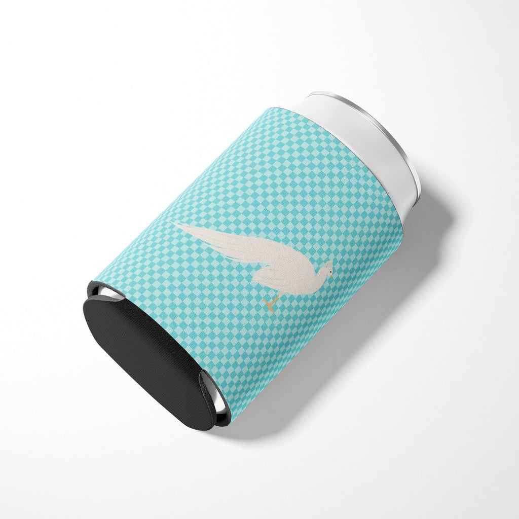 White Peacock Peafowl Blue Check Can or Bottle Hugger Cooler Sleeve for Standard 12 oz Cans, Insulated Foam Beer & Soda Can Hugger Reusable