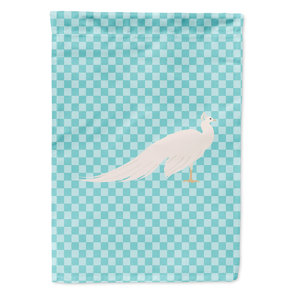 White Peacock Peafowl Blue Check House Flag 28x40 Porch Sleeve Pole Decorative Outside Yard Banner Artwork Wall Hanging, Polyester