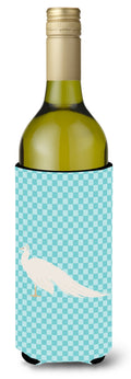 White Peacock Peafowl Blue Check Wine Bottle Hugger Gift Sleeve for Standard 750 ml Bottles, Insulated Reusable Also Fits Mini Shot & Pint Bottles