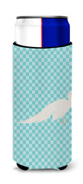 White Peacock Peafowl Blue Check Slim Can Hugger , Insulated Foam Hugger for 12 oz Slim Cans, Beer Bottles & Water Bottles, Printed in USA
