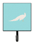 White Peacock Peafowl Blue Check Leash or Key Holder Wall Hooks, Key Hooks Holder, Coat Rack Wall Mount, Coat Hooks, Hooks for Hanging Keys, Towels, Aprons, Leashes