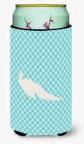White Peacock Peafowl Blue Check Tall Boy Hugger Can Cooler Sleeve Machine Washable Drink Collapsible Insulator Beverage Insulated Holder