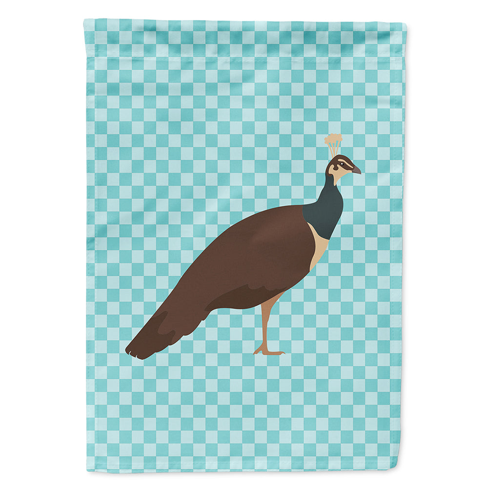 Indian Peahen Peafowl Blue Check House Flag 28x40 Porch Sleeve Pole Decorative Outside Yard Banner Artwork Wall Hanging, Polyester