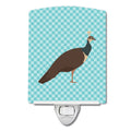 Indian Peahen Peafowl Blue Check Ceramic Night Light Compact, UL-Certified, Ideal for Bedroom, Bathroom, Nursery, Hallway, Kitchen, 6x4x3, Multicolor