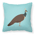 Indian Peahen Peafowl Blue Check Decorative Throw Pillow 18x18 Indoor Outdoor Accent Cushion, Fabric Cover with Insert for Sofa, Bed, Porch & Living Room