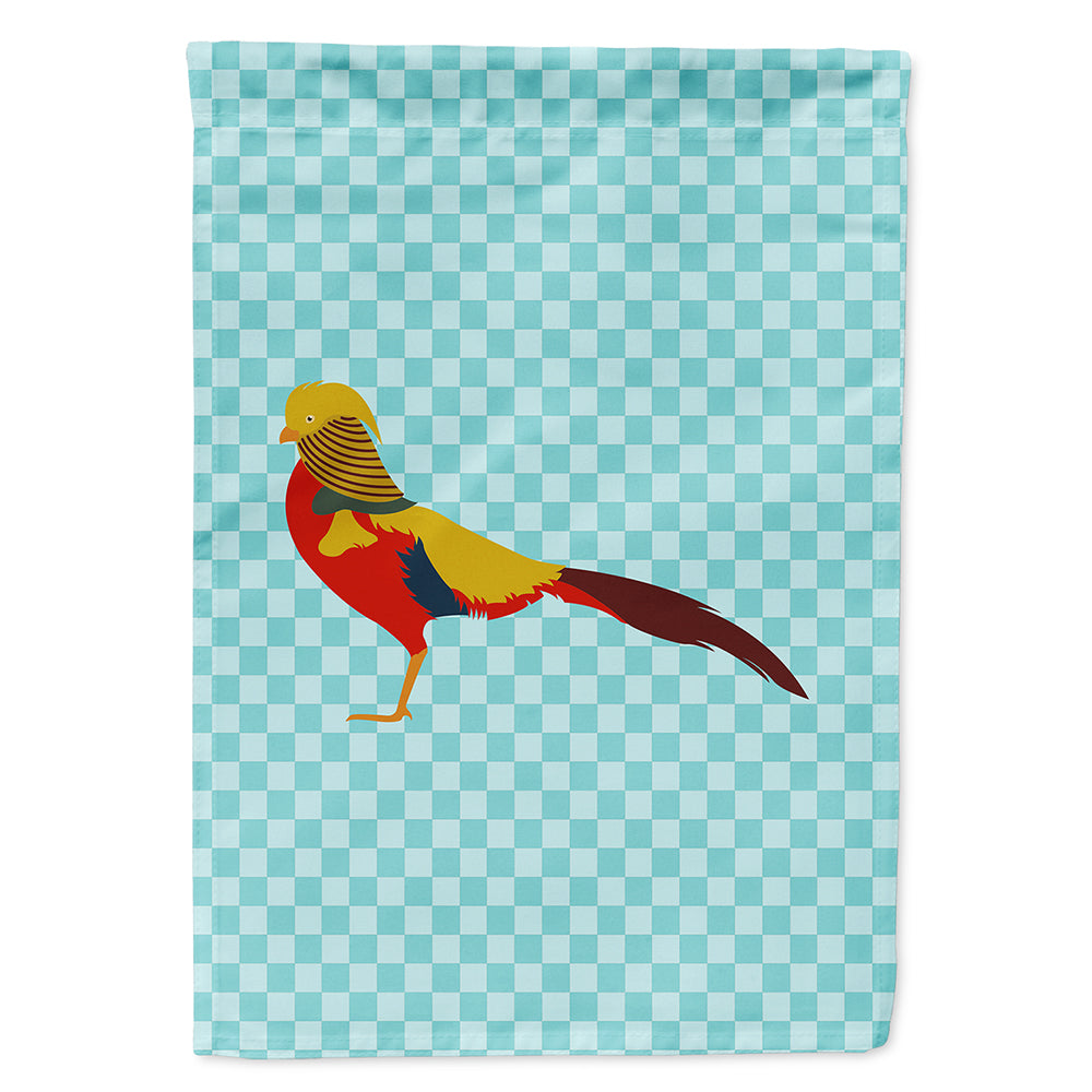 Golden or Chinese Pheasant Blue Check House Flag 28x40 Porch Sleeve Pole Decorative Outside Yard Banner Artwork Wall Hanging, Polyester