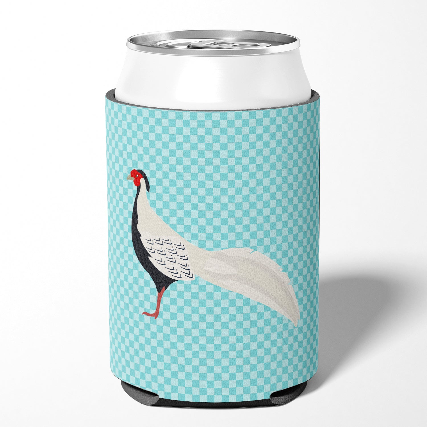 Silver Pheasant Blue Check Can or Bottle Hugger Cooler Sleeve for Standard 12 oz Cans, Insulated Foam Beer & Soda Can Hugger Reusable