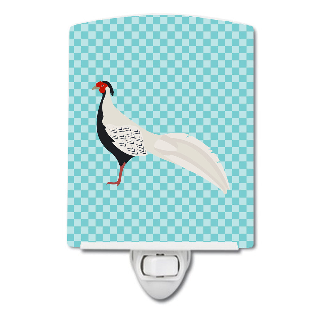 Silver Pheasant Blue Check Ceramic Night Light Compact, UL-Certified, Ideal for Bedroom, Bathroom, Nursery, Hallway, Kitchen, 6x4x3, Multicolor