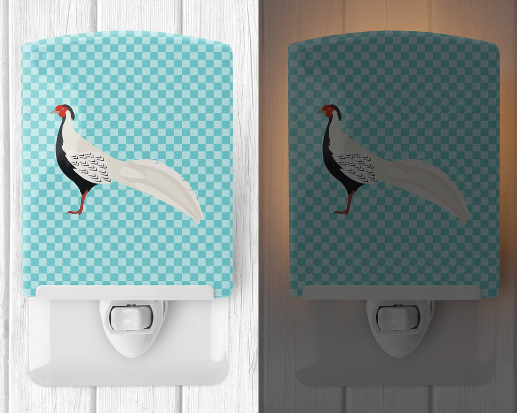 Silver Pheasant Blue Check Ceramic Night Light Compact, UL-Certified, Ideal for Bedroom, Bathroom, Nursery, Hallway, Kitchen, 6x4x3, Multicolor