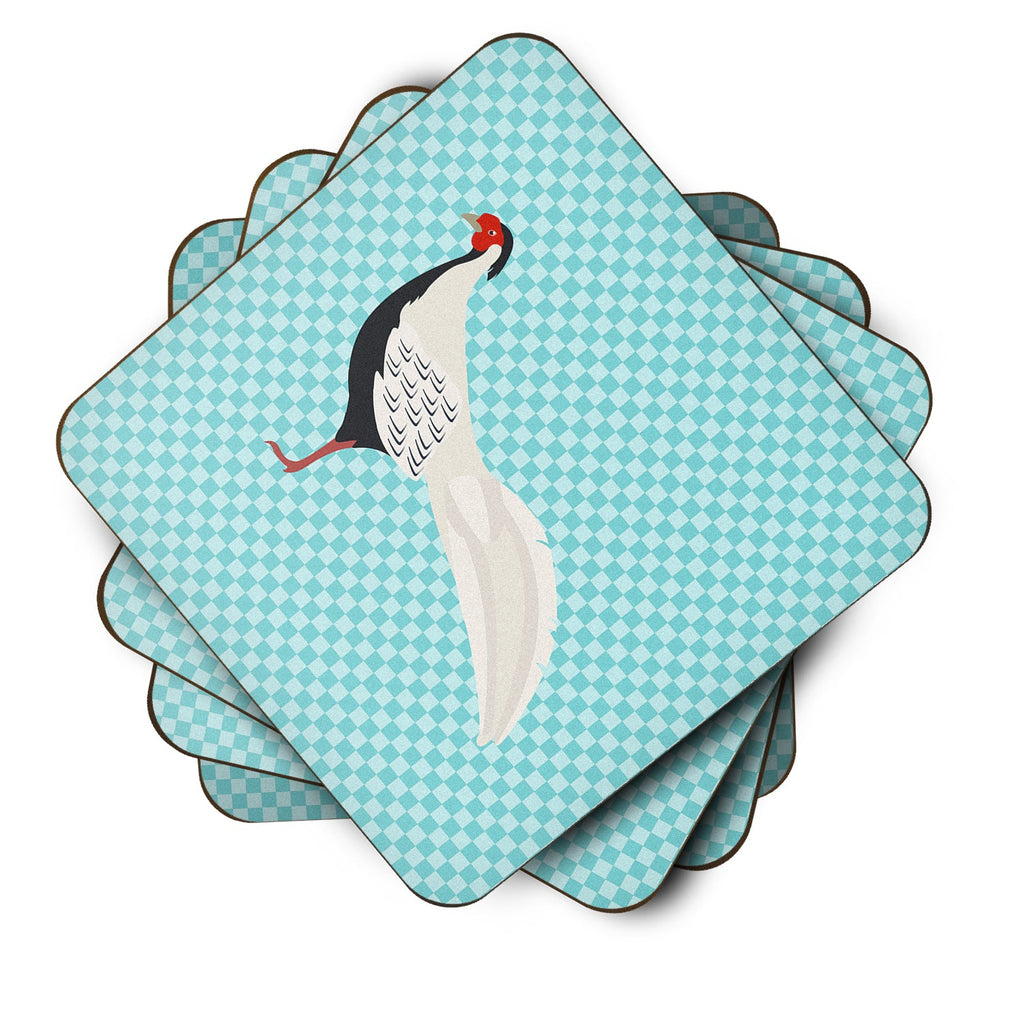 Silver Pheasant Blue Check Foam Coasters Set of 4 Cup Coasters for Indoor Outdoor, Tabletop Protection, Anti Slip, Mouse pad Material