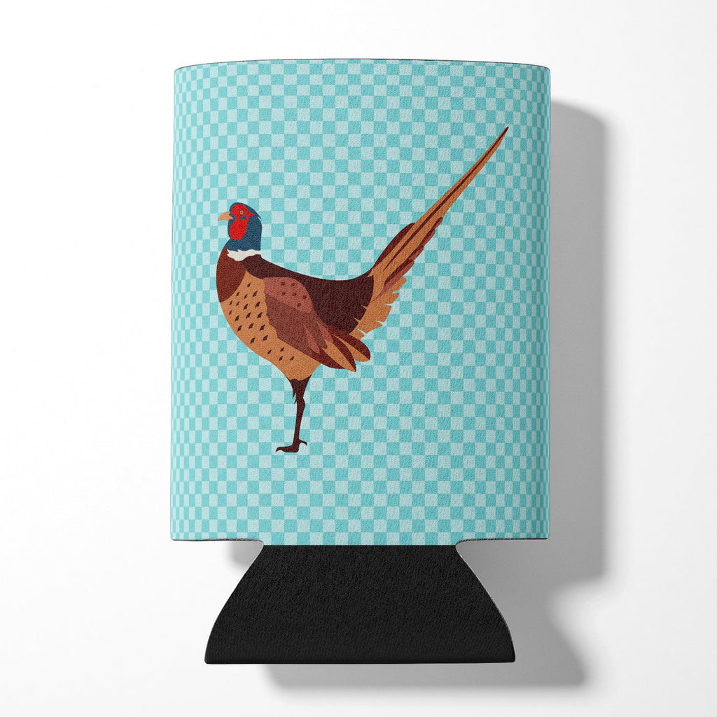 Ring-necked Common Pheasant Blue Check Can or Bottle Hugger Cooler Sleeve for Standard 12 oz Cans, Insulated Foam Beer & Soda Can Hugger Reusable