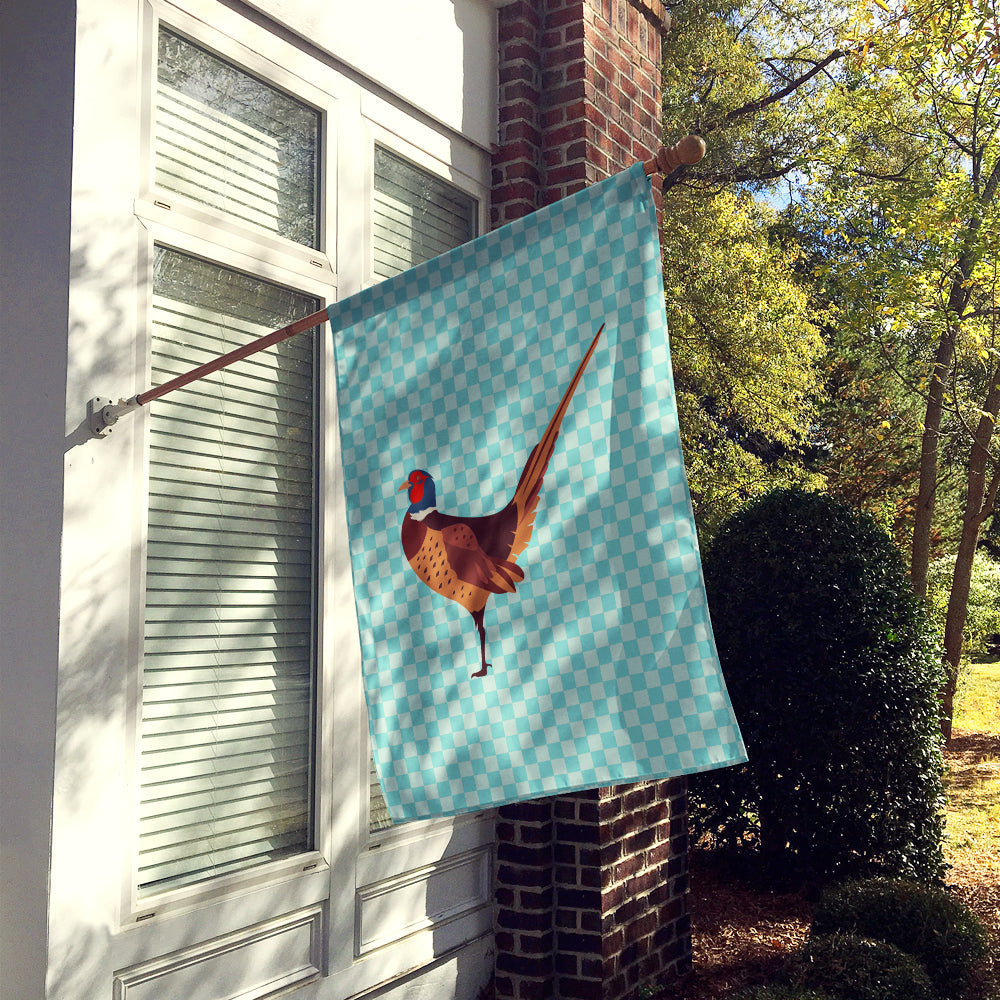 Ring-necked Common Pheasant Blue Check House Flag 28x40 Porch Sleeve Pole Decorative Outside Yard Banner Artwork Wall Hanging, Polyester