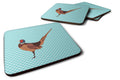 Ring-necked Common Pheasant Blue Check Foam Coasters Set of 4 Cup Coasters for Indoor Outdoor, Tabletop Protection, Anti Slip, Mouse pad Material