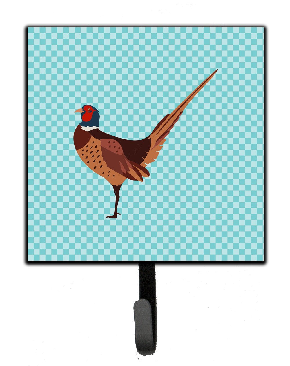 Ring-necked Common Pheasant Blue Check Leash or Key Holder Wall Hooks, Key Hooks Holder, Coat Rack Wall Mount, Coat Hooks, Hooks for Hanging Keys, Towels, Aprons, Leashes