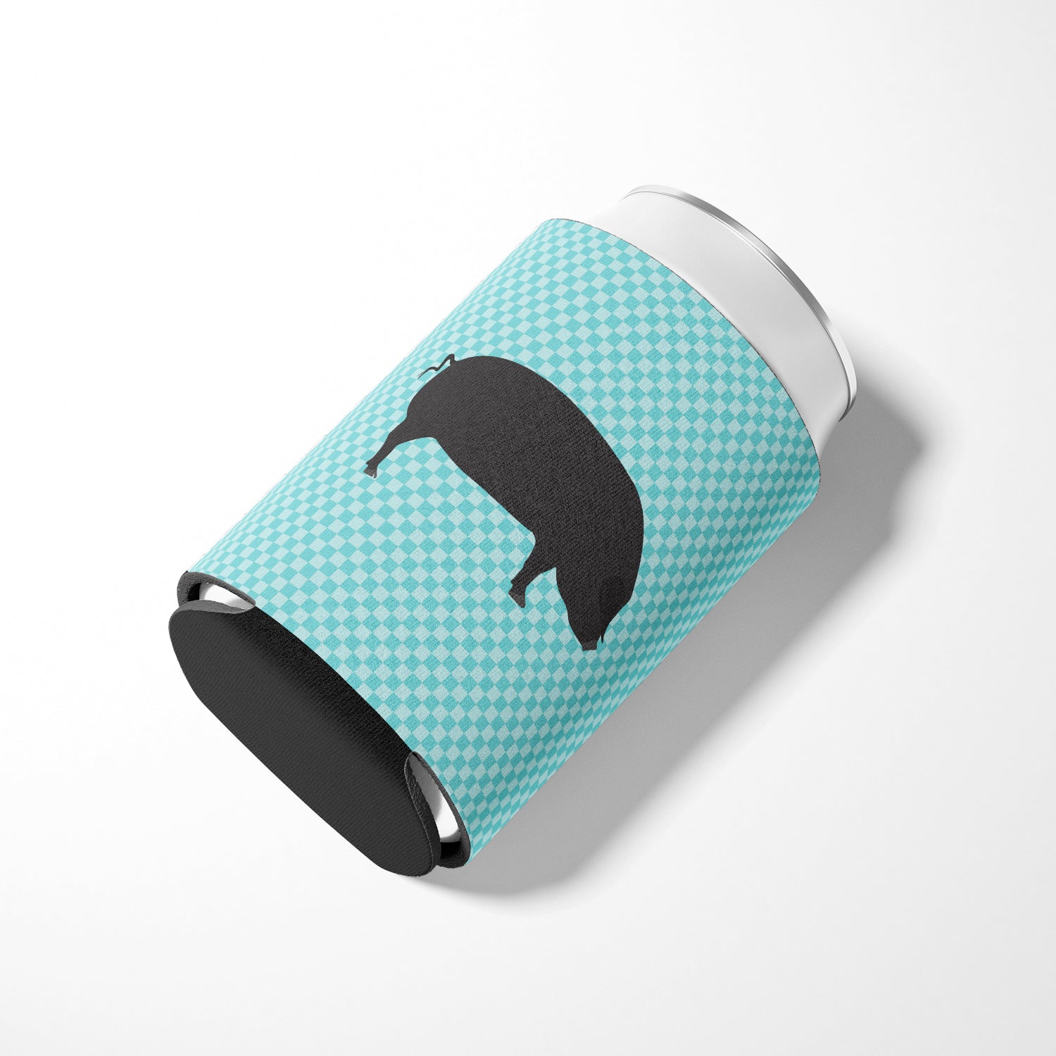 Devon Large Black Pig Blue Check Can or Bottle Hugger Cooler Sleeve for Standard 12 oz Cans, Insulated Foam Beer & Soda Can Hugger Reusable